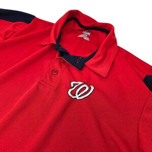Majestic Washington Nationals Embroidered Logo Polo Shirt Large Red Short Sleeve